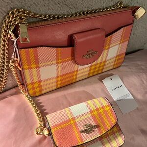 Coach Pink and Yellow Plaid Crossbody Bag